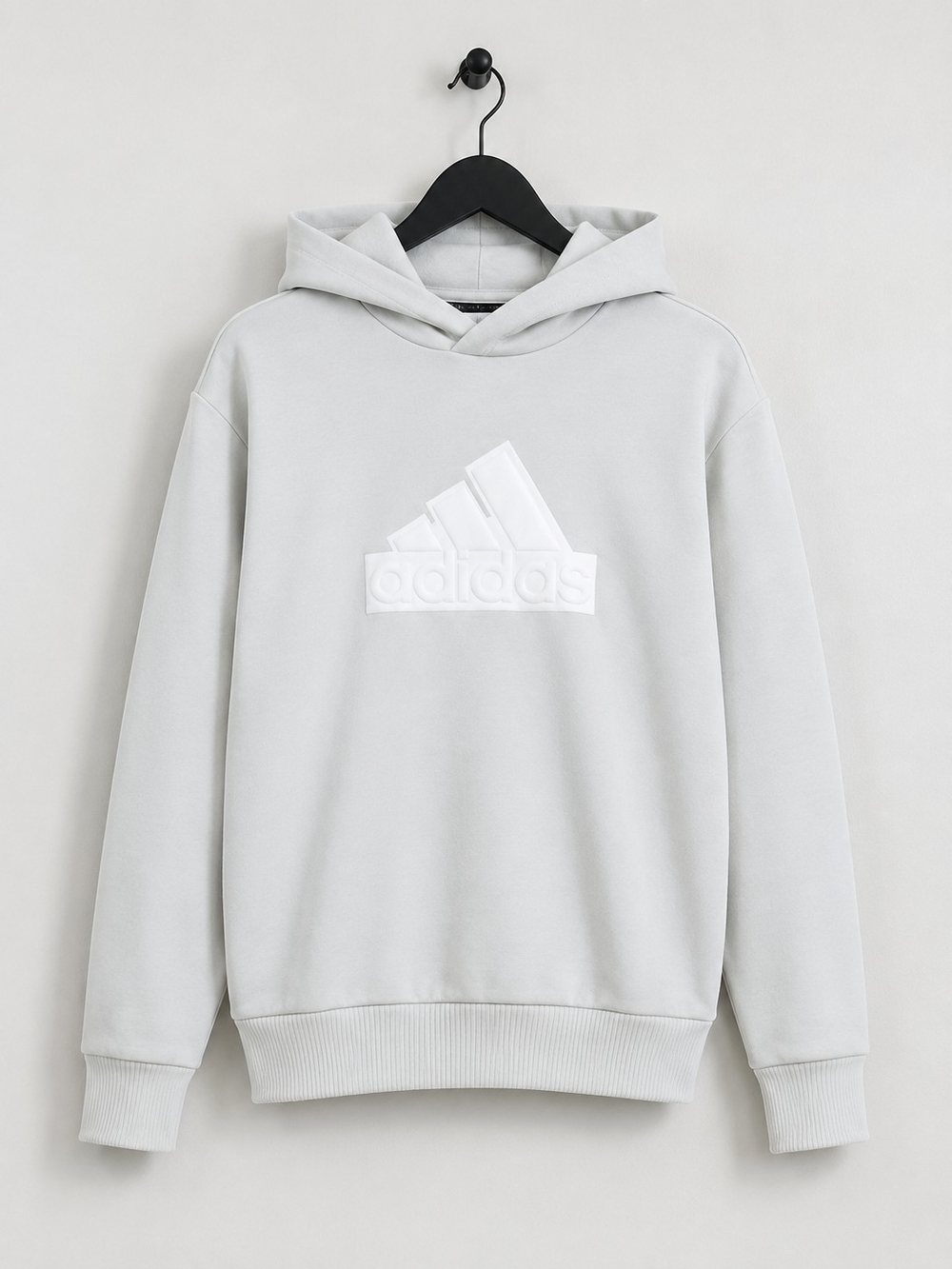 adidas Men's Light Gray Hoodie with Raised Logo